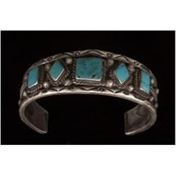 Navajo Silver and Turquoise Row Brace