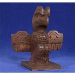 Carved Salish Thunderbird Totem 10" H