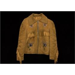 Beaded Fringed Leather Jacket with Fl