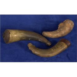 Two Powder Horns and a Clay Pipe 5 3/