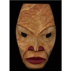 Carved Alder Portrait Mask Signed T.T