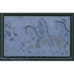 Plains Ledger Drawn Depicting Indian Raid 