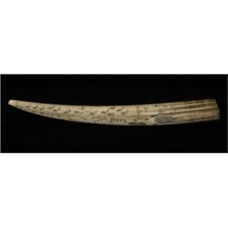 Scrimshaw Walrus Ivory Tusk with Fishing, 
