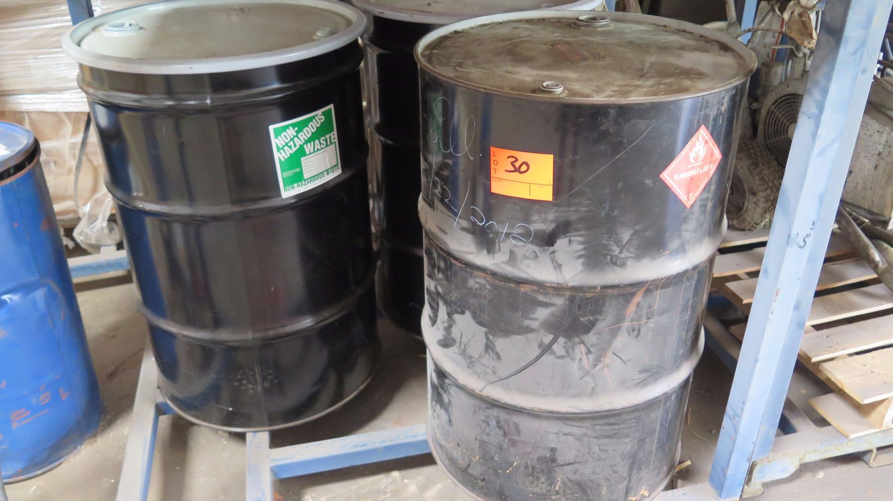 Qty 3 Empty Metal Drum 55-Gallon, Appears Unused, (Marked Flammable ...
