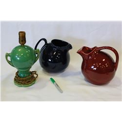 MEDALTA AND ART DECO PITCHERS AND MEDALTA LAMP