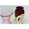 Image 3 : SIGNED POTTERY JUG AND TWO GLASS VASES
