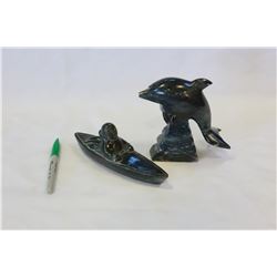 CANADIAN ARDVARK ESKIMO CARVING AND STONE DOLPHIN
