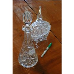 PINWHEEL CRYSTAL DECANTER AND LIDDED CANDY DISH