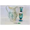 Image 1 : ANTIQUE HANLEY PITCHER AND HAND PAINTED VASE