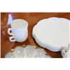 Image 2 : FOUR VINTAGE MILK GLASS SNACK SETS AND EGG TRAY