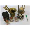 Image 2 : BRASS MORTAR AND PESTLE TEA TINS AND CANDLE HOLDER