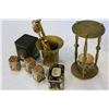 Image 3 : BRASS MORTAR AND PESTLE TEA TINS AND CANDLE HOLDER
