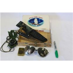 US MILITARY COMPASS KNIFE LIGHTER AND GLASSES