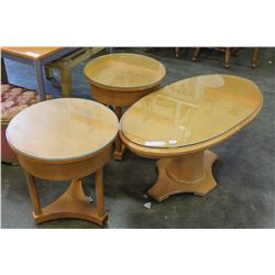 3 PIECE MAPLE DESIGNER COFFEE TABLE SET