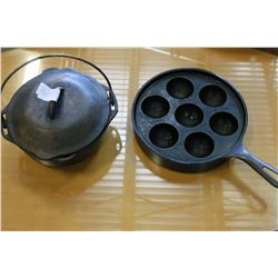 AMERICAN CAST IRON SKILLET AND LIDDED POT