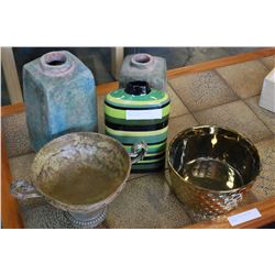 LOT OF POTTERY VASES AND CENTER BOWLS