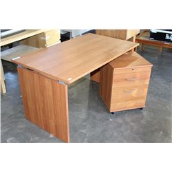 MAPLE DESK AND ROLLING FILE CABINET