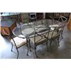 Image 1 : WROUGHT IRON GLASS TOP PATIO TABLE AND SIX CHAIRS