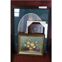 TWO PRINTS AND OIL PAINTING