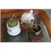 Image 1 : TEAPOT AND BISCUIT BARRELL AND COFFEE GRINDER