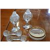Image 3 : CRYSTAL SALT AND PEPPER AND OPEN SALTS AND KNIFE RESTS ETC