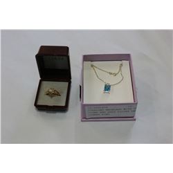 STERLING NECKLACE WITH TOPAZ STONE AND GOLD FILLED LADIES DINNER RING