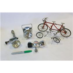 TWO MODEL BIKES AND TWO VINTAGE LAMPS