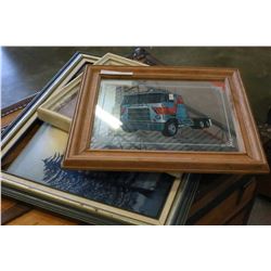 MIRRORED TRUCK PICTURE OIL PAINTING ON CANVAS AND FLOWER PRINT
