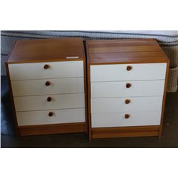 PAIR OF WHITE AND PINE 3-DRAWER NIGHTSTANDS