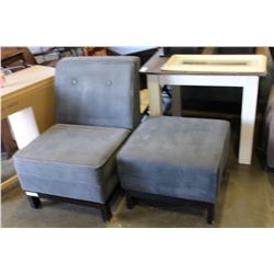 BLUE CHAIR AND OTTOMAN