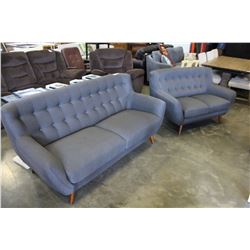 BRAND NEW MAZZIN HOME ELEGANCE BUTTON ACK CLUB STYLE GREY FABRIC SOFA AND LOVESEAT