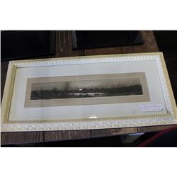 ANTIQUE WHITE FRAMED LANDSCAPE ETCHING SIGNED