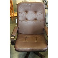 BROWN LEATHER SWIVEL ROCKER