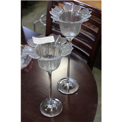 TWO GLASS CANDLE STANDS