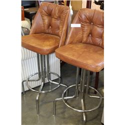 PAIR OF BROWN LEATHER BARSTOOLS