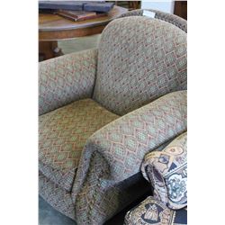 DESIGNER BRASS STUD ROLLED ARM LIVING ROOM CHAIR