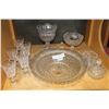 Image 1 : SHELF LOT OF CRYSTAL DISHES GLASSES VASES AND SERVING PLATTER