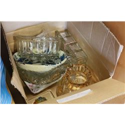 LOT OF CUT CRYSTAL AND ART GLASS BOWLS VASES AND DISHES