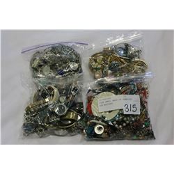 FOUR SMALL BAGS OF JEWELLRY AND WATCHES