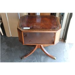 VINTAGE 2-TIER PARLOR TABLE WITH LEATHER INSERT