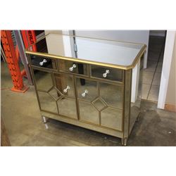 BRAND NEW BEVELLED MIRRORED 3 DRAWER 2 DOOR CABINET WITH CRYSTAL HANDLES
