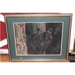 LARGE FAMED BLACK WOLF PRINT