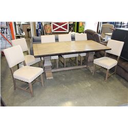 BRAND NEW FLOOR MODEL MAZZIN HOME ELEGANCE RUSTIC STYLE TRESTLE BASE DINING TABLE AND TWO LEAFS AND 