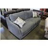 Image 1 : NEW FLOOR MODEL MAZZIN HOME ELEGANCE SOFT GREY FABRIC WITH STUDDED BRASS ACCENT AND THROW PILLOWS