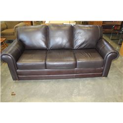 DARK BROWN LEATHER ROLLED ARM SOFA