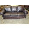 Image 1 : DARK BROWN LEATHER ROLLED ARM SOFA