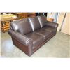 Image 2 : DARK BROWN LEATHER ROLLED ARM SOFA