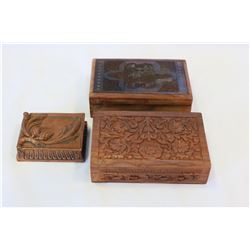 THREE CARVED WOOD DRESSER BOXES