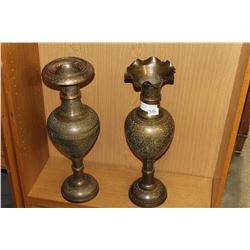 TWO TALL BRASS VASES