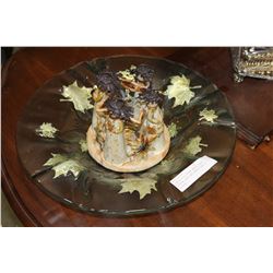 LARGE GOLD FLAKE MAPLE LEAF CENTRE BOWL AND ANGLE CANDLE HOLDER